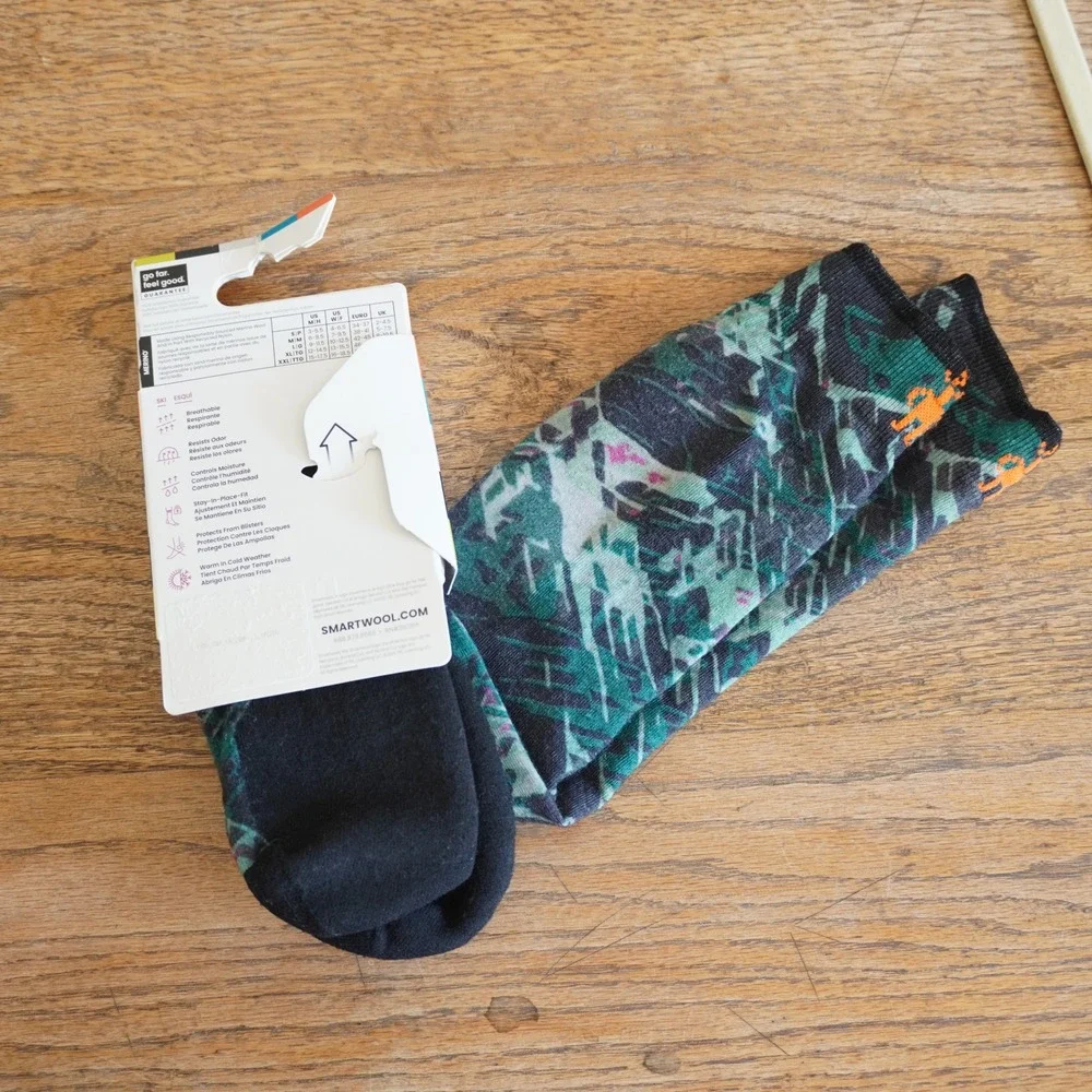 Smartwool Ski Targeted‎ Cushion Merino Wool Socks XL Over The Calf Green Print
